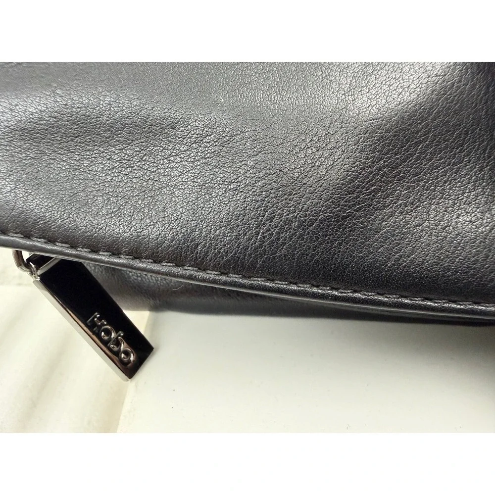 Hobo International Black Leather Foldover Clutch Bag Patent Ring Hardware